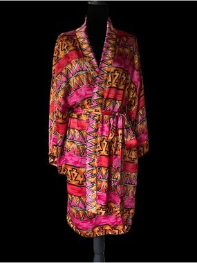 Vibrant Rare Vintage Victoria's Secret Gold Label Aztec Print Silk Robe, M
